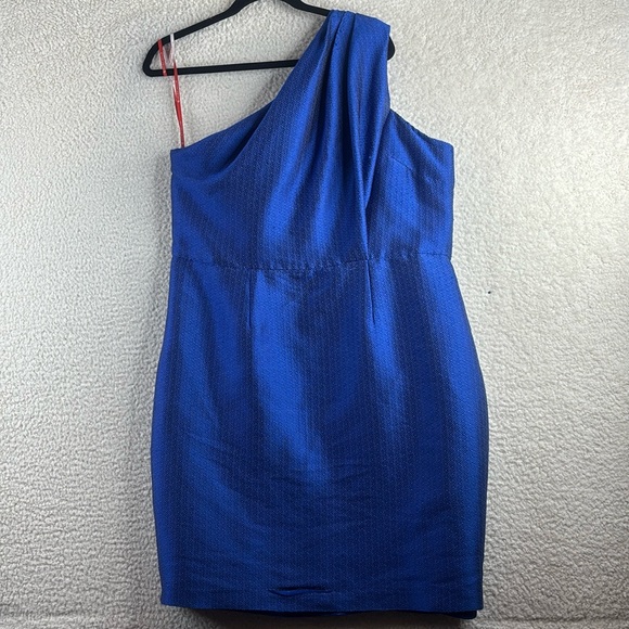 Monique Lhuillier Women Blue One Shoulder Back Slit Above the Knee Dress Size 14 - Picture 1 of 14